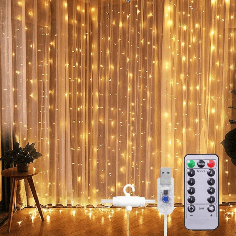 Cortina de LED Natalina 300 Luzes – 8 Efeitos Mágicos de Iluminação